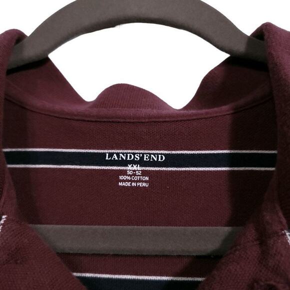 Lands End Cotton Polo Size Xxl Striped Maroon White Navy Mens Shirt   - Picture 4 of 7